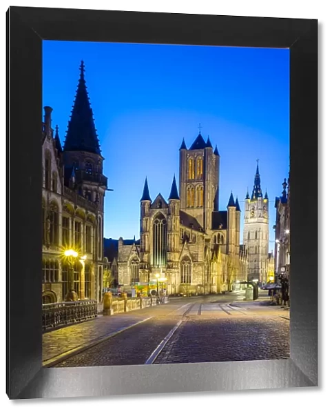 Belgium, Flanders, Ghent (Gent). Sint-Niklskerk (Saint Nicholas Church) and Het Belfort van Gent