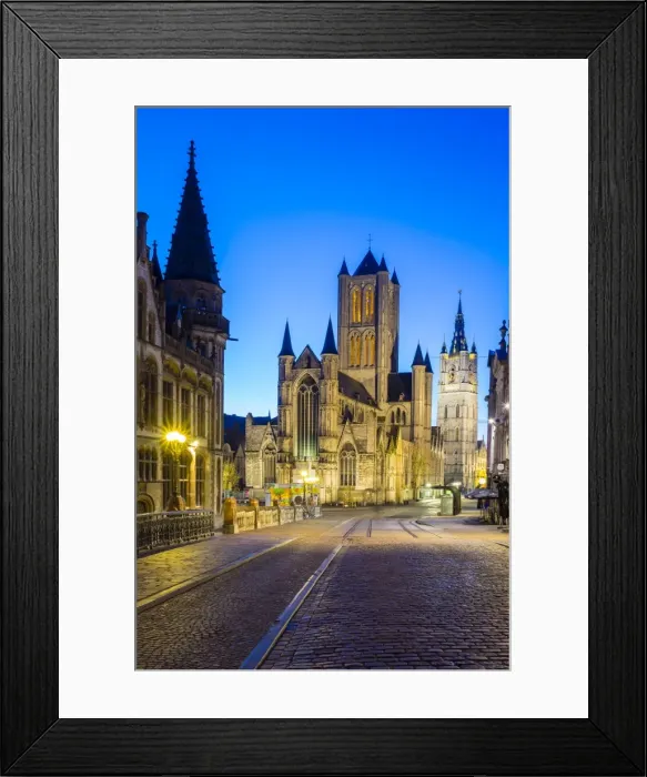 Framed Print : Belgium, Flanders, Ghent (Gent). Sint-Niklskerk (Saint Nicholas Church) and Het Belfort van Gent Framed Print : Belgium, Flanders, Ghent (Gent). Sint-Niklskerk (Saint Nicholas Church) and Het Belfort van Gent