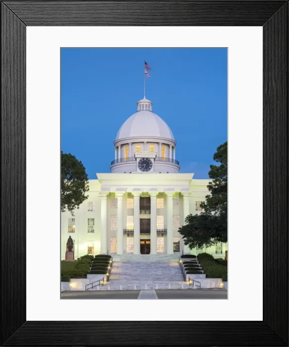 Framed Print : United States, Alabama, Montgomery. Alabama State Capitol building at dusk, former Framed Print : United States, Alabama, Montgomery. Alabama State Capitol building at dusk, former