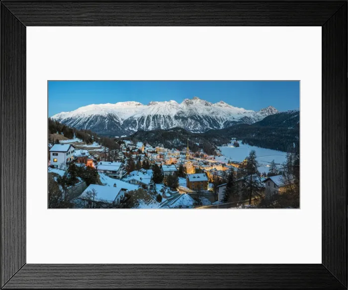 Framed Print : Panoramic winter view of St. Moritz, Graubunden, Switzerland Framed Print : Panoramic winter view of St. Moritz, Graubunden, Switzerland