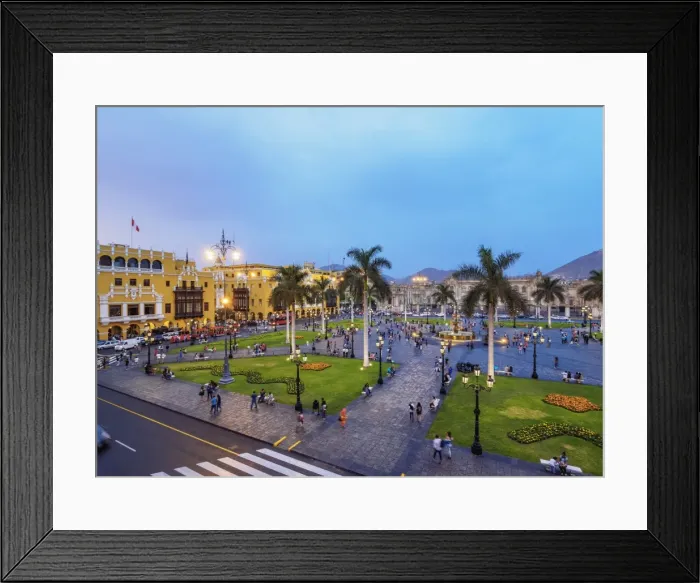 Framed Print : Plaza de Armas at twilight, elevated view, Lima, Peru Framed Print : Plaza de Armas at twilight, elevated view, Lima, Peru