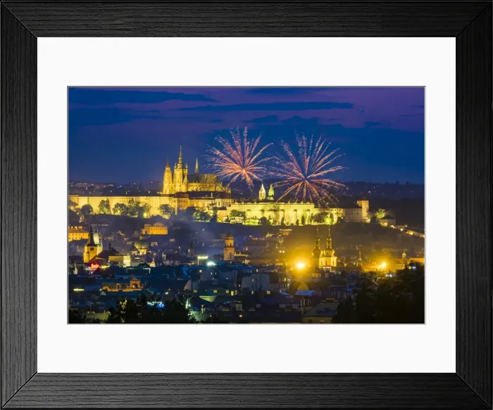 Framed Print : Czech Republic, Prague, Vinohrady. Fireworks over Prague Castle, Prazsky Hrad Framed Print : Czech Republic, Prague, Vinohrady. Fireworks over Prague Castle, Prazsky Hrad
