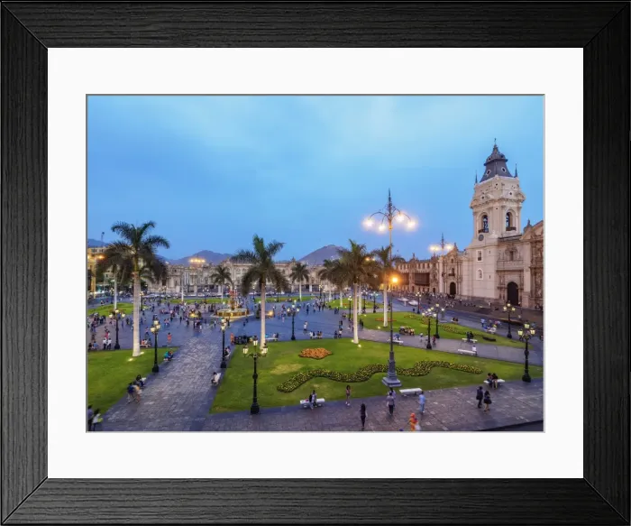 Framed Print : Cathedral and Plaza de Armas at twilight, elevated view, Lima, Peru Framed Print : Cathedral and Plaza de Armas at twilight, elevated view, Lima, Peru