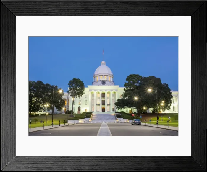 Framed Print : United States, Alabama, Montgomery. Alabama State Capitol building at dusk, former Framed Print : United States, Alabama, Montgomery. Alabama State Capitol building at dusk, former