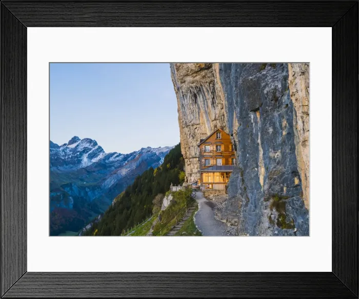 Framed Print : Berggasthaus Aescher-Wildkirchli, Ebenalp, Appenzell Innerrhoden, Switzerland Framed Print : Berggasthaus Aescher-Wildkirchli, Ebenalp, Appenzell Innerrhoden, Switzerland