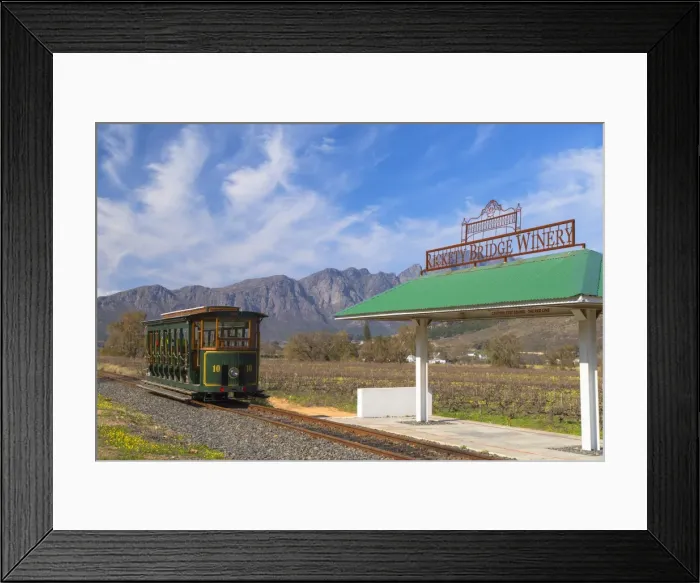 Framed Print : Wine tram at Rickety Bridge Wine Estate, Franschhoek, Western Cape, South Africa Framed Print : Wine tram at Rickety Bridge Wine Estate, Franschhoek, Western Cape, South Africa