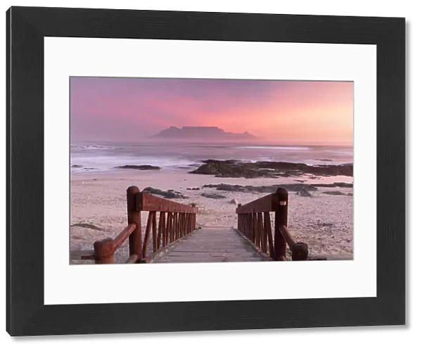 View of Table Mountain from Bloubergstrand at sunset, Cape Town, Western Cape, South