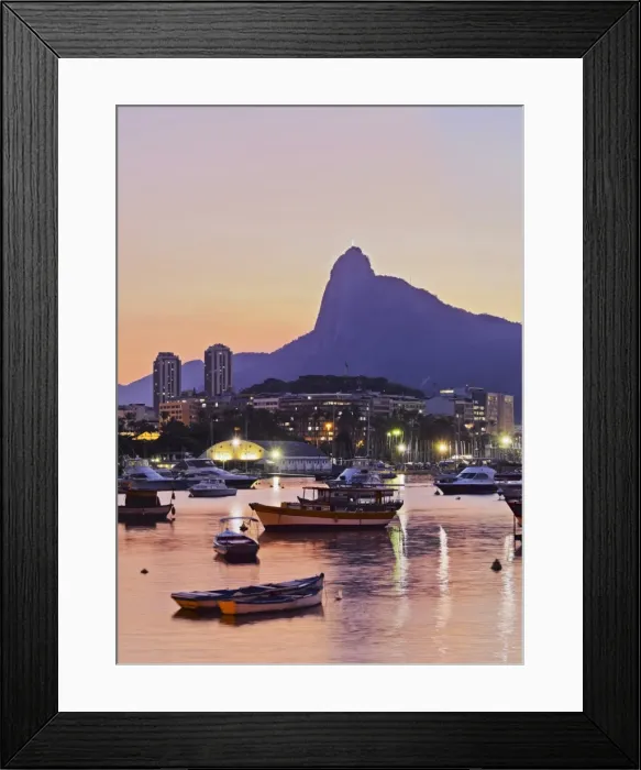 Framed Print : Brazil, City of Rio de Janeiro, Sunset over Botafogo Bay and Corcovado Mountain viewed Framed Print : Brazil, City of Rio de Janeiro, Sunset over Botafogo Bay and Corcovado Mountain viewed