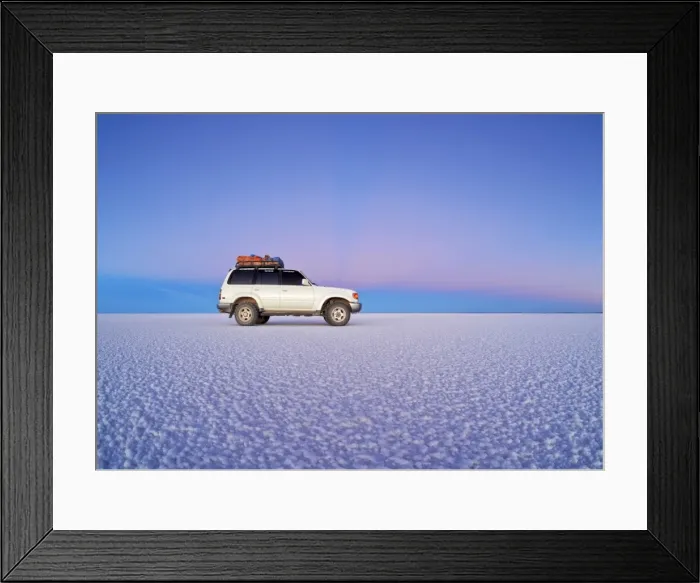 Framed Print : Bolivia, Potosi Department, Daniel Campos Province, White Toyota Landcruiser on the Salar de Uyuni Framed Print : Bolivia, Potosi Department, Daniel Campos Province, White Toyota Landcruiser on the Salar de Uyuni