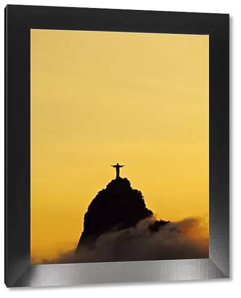 Brazil, City of Rio de Janeiro, Sunset view of the Christ the Redeemer and Corcovado