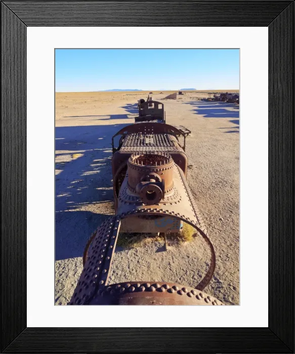 Framed Print : Bolivia, Potosi Department, Antonio Quijarro Province, Uyuni, View of the train cemetery Framed Print : Bolivia, Potosi Department, Antonio Quijarro Province, Uyuni, View of the train cemetery