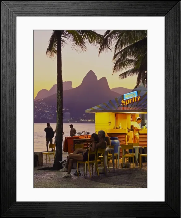 Framed Print : Brazil, City of Rio de Janeiro, Beach Bar at the Ipanema Beach with a view of Framed Print : Brazil, City of Rio de Janeiro, Beach Bar at the Ipanema Beach with a view of