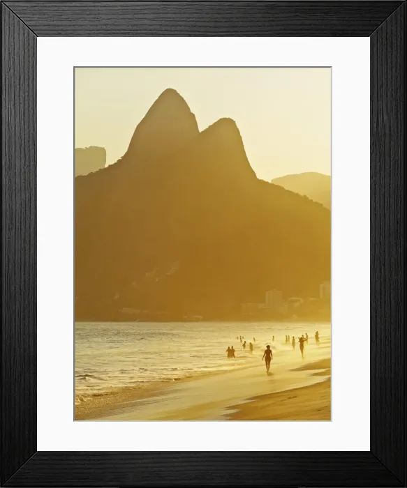 Framed Print : Brazil, City of Rio de Janeiro, Ipanema Beach and Morro Dois Irmaos during sunset