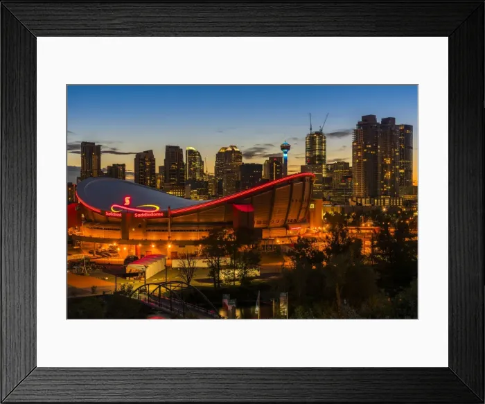 Framed Print : Night view of Saddledome stadium and city skyline, Calgary, Alberta, Canada Framed Print : Night view of Saddledome stadium and city skyline, Calgary, Alberta, Canada