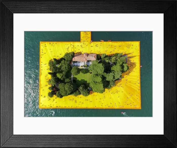 Framed Print : Aerial view of The Floating Piers in Iseo Lake, Brescia, Italy, Europe Framed Print : Aerial view of The Floating Piers in Iseo Lake, Brescia, Italy, Europe