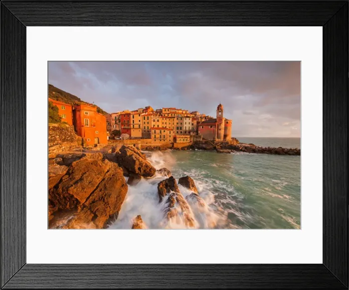 Framed Print : Europe, Italy, Liguria, La Spezia district. Tellaro at sunset