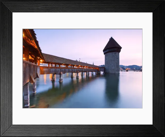 Framed Print : Europe, Switzerland, Lucerne. Bridge at dusk Framed Print : Europe, Switzerland, Lucerne. Bridge at dusk
