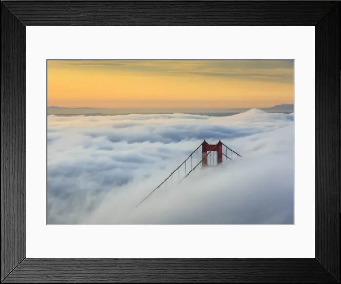 Framed Print : Golden Gate Bridge emerging from the morning fog at sunrise. San Francisco, Marin County Framed Print : Golden Gate Bridge emerging from the morning fog at sunrise. San Francisco, Marin County