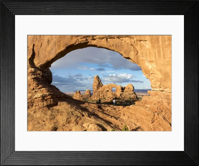 Framed Print : Man overlooking Turret Arch from North Window. Arches National Park, Moab, Grand County Framed Print : Man overlooking Turret Arch from North Window. Arches National Park, Moab, Grand County