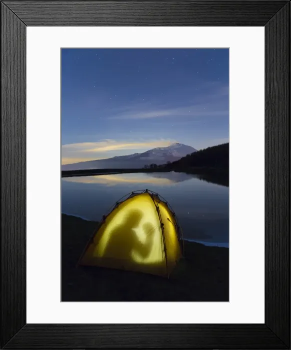 Framed Print : Etna erupting, is reflected in a lake at night on the Nebrodi muntains in the north of Sicily Framed Print : Etna erupting, is reflected in a lake at night on the Nebrodi muntains in the north of Sicily