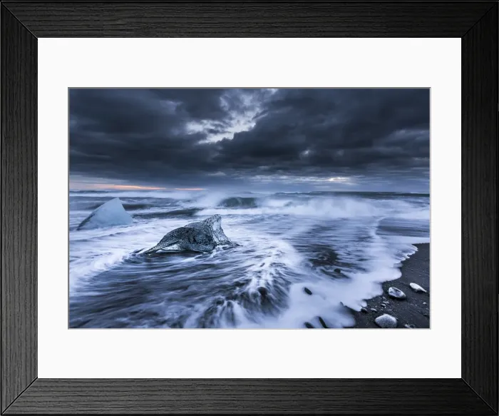 Framed Print : A stranded ice flow on Jokulsarlon black beach, Iclrand Framed Print : A stranded ice flow on Jokulsarlon black beach, Iclrand