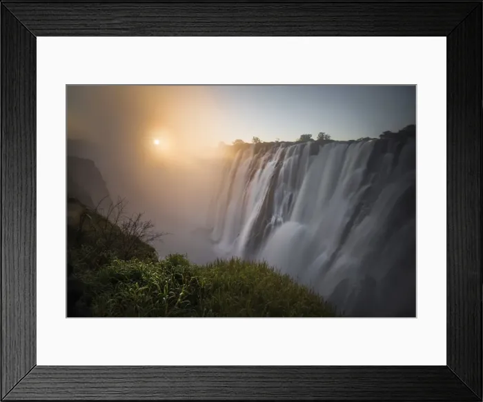 Framed Print : Victoria falls at sunset, depicted from Zambian side