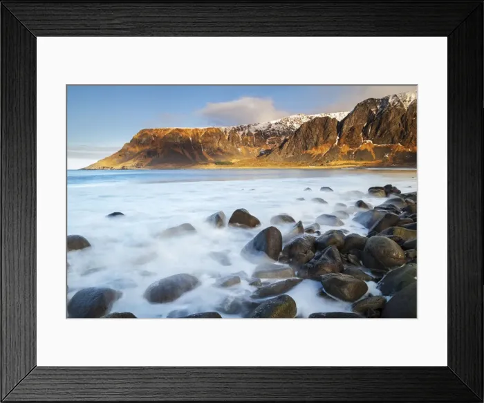 Framed Print : Lofoten islands, Norway, Europe. The last lights of the sunset on the beach Framed Print : Lofoten islands, Norway, Europe. The last lights of the sunset on the beach