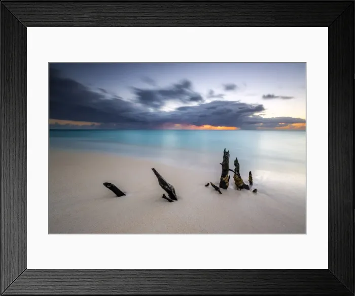 Framed Print : Caribbean sunset frames tree trunks on Ffryers Beach, Antigua and Barbuda, Leeward Islands Framed Print : Caribbean sunset frames tree trunks on Ffryers Beach, Antigua and Barbuda, Leeward Islands