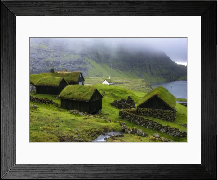 Framed Print : Saksun, Stremnoy island, Faroe Islands, Denmark. Iconic green roof houses Framed Print : Saksun, Stremnoy island, Faroe Islands, Denmark. Iconic green roof houses