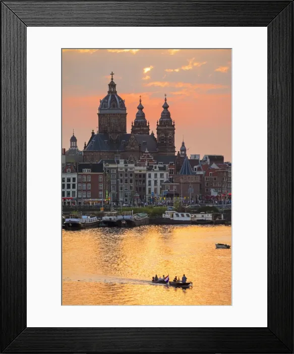 Framed Print : Netherlands, North Holland, Amsterdam. City skyline at sunset with domes of Basilica Framed Print : Netherlands, North Holland, Amsterdam. City skyline at sunset with domes of Basilica
