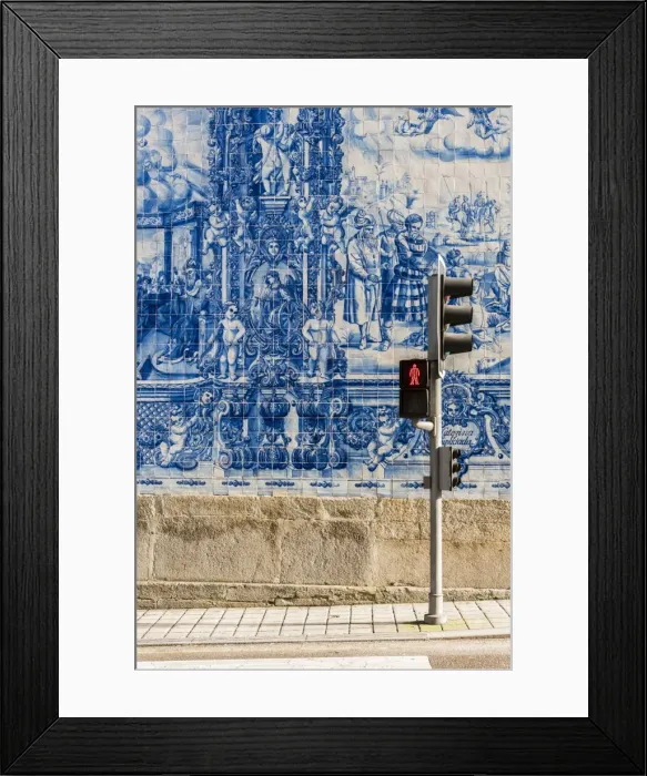Framed Print : Traditional azulejos hand-painted tiles covering the exterior wall of the Capela Framed Print : Traditional azulejos hand-painted tiles covering the exterior wall of the Capela