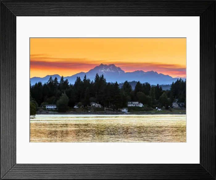Framed Print : Picturesque sunset view over the Olympic Peninsula mountains, Bremerton, Kitsap Peninsula Framed Print : Picturesque sunset view over the Olympic Peninsula mountains, Bremerton, Kitsap Peninsula