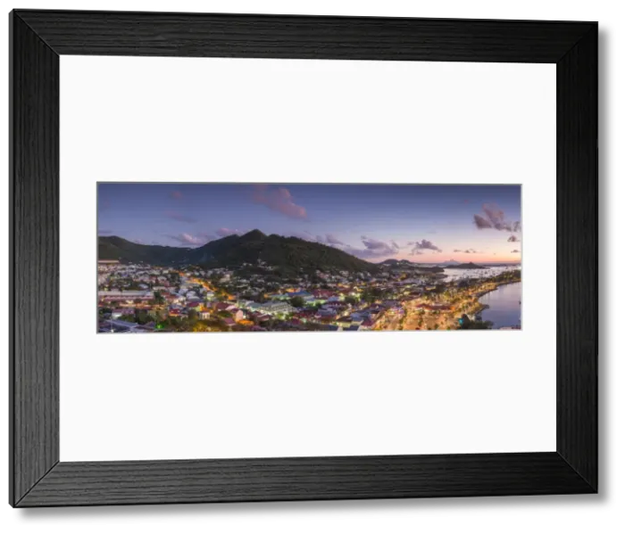 Framed Print : French West Indies, St-Martin, Marigot from Fort Louis, dusk Framed Print : French West Indies, St-Martin, Marigot from Fort Louis, dusk