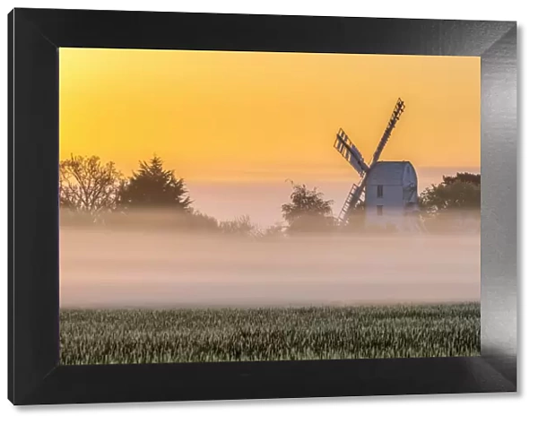 UK, England, Suffolk, Saxtead Green, Saxtead Green Windmill at sunrise