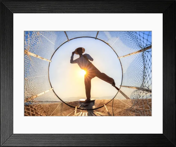Framed Print : Traditional Intha fisherman, Inle Lake, Shan State, Burma, (MR) Framed Print : Traditional Intha fisherman, Inle Lake, Shan State, Burma, (MR)
