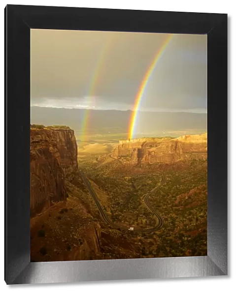 USA, Colorado, Mesa County, Double rainbow in the Colorado National Monument