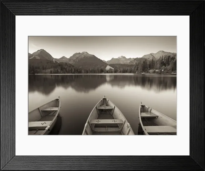 Framed Print : Rowing boats and mountains beneath a twilight sky, Strbske Pleso Lake in the High Tatras Framed Print : Rowing boats and mountains beneath a twilight sky, Strbske Pleso Lake in the High Tatras