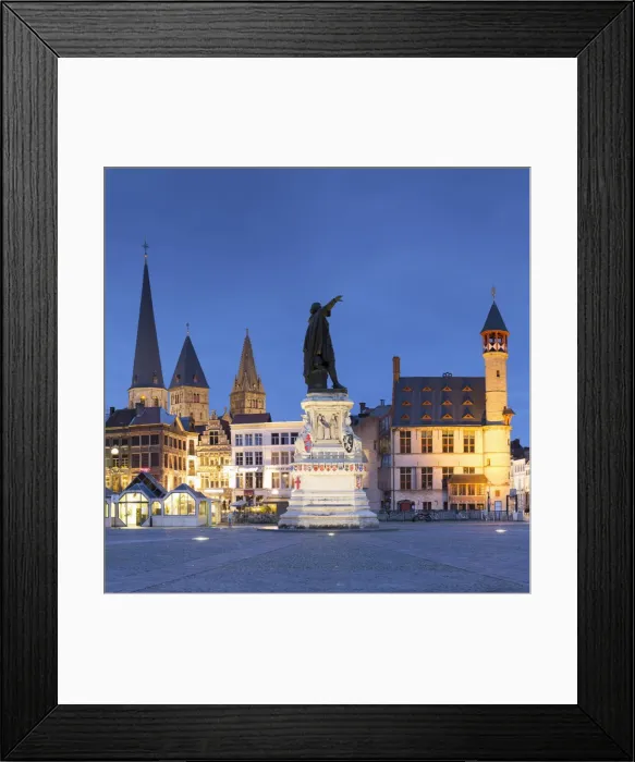 Framed Print : Friday Market Square at dusk, Ghent, Flanders, Belgium Framed Print : Friday Market Square at dusk, Ghent, Flanders, Belgium