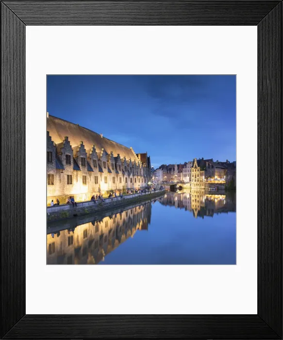 Framed Print : View of Leie Canal at dusk, Ghent, Flanders, Belgium Framed Print : View of Leie Canal at dusk, Ghent, Flanders, Belgium