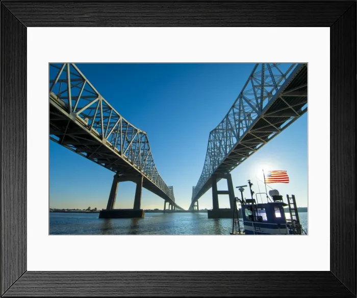 Framed Print : Louisiana, New Orleans, Twin Cantilever Bridges, The Crescent City Connection, Twin Framed Print : Louisiana, New Orleans, Twin Cantilever Bridges, The Crescent City Connection, Twin