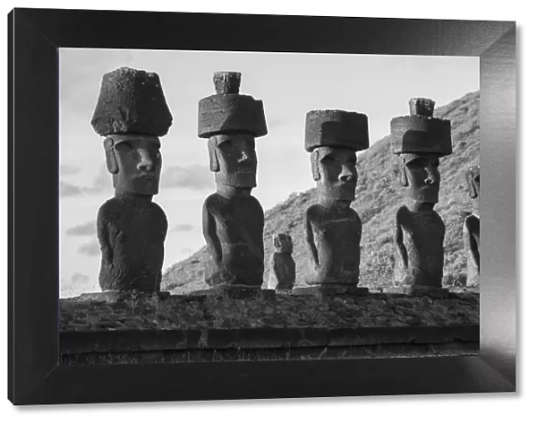 South America, Chile, Easter Island, Isla de Pascua, Moai stone human figures