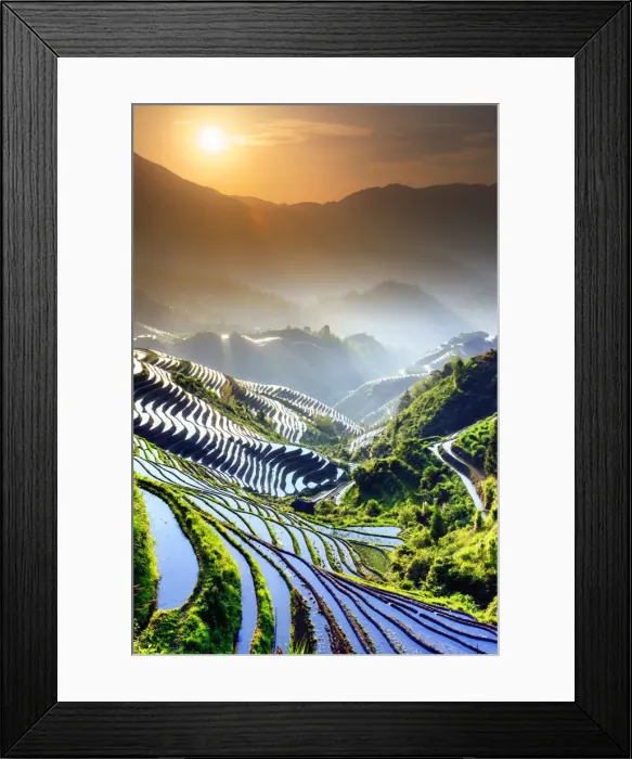Framed Print : China, Guangxi Province, Longsheng, Long Ji rice terrace filled with water in Framed Print : China, Guangxi Province, Longsheng, Long Ji rice terrace filled with water in