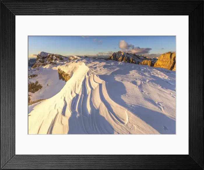 Framed Print : Snow waves between rocks, Mount Lagazuoi, Cortina d Ampezzo, Belluno district, Veneto Framed Print : Snow waves between rocks, Mount Lagazuoi, Cortina d Ampezzo, Belluno district, Veneto