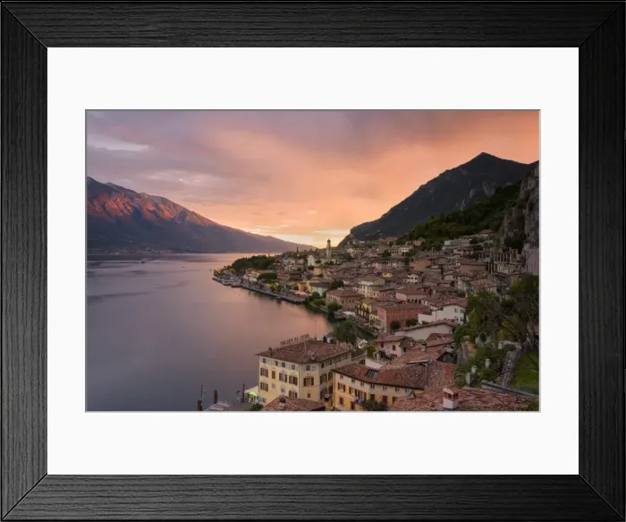 Framed Print : Limone sul Garda at sunset, Garda lake, Brescia province, Lombardy district, Italy