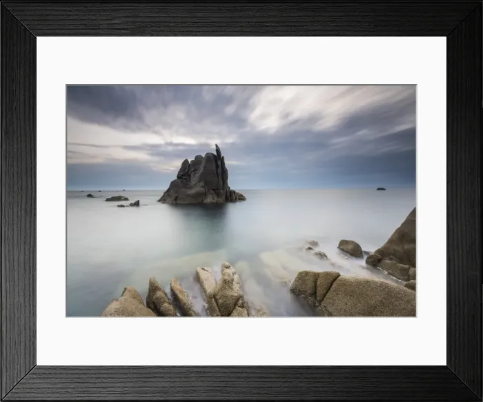 Framed Print : Dusk on modeled cliffs by wind framing blue sea Capo Testa Santa Teresa di Gallura Framed Print : Dusk on modeled cliffs by wind framing blue sea Capo Testa Santa Teresa di Gallura