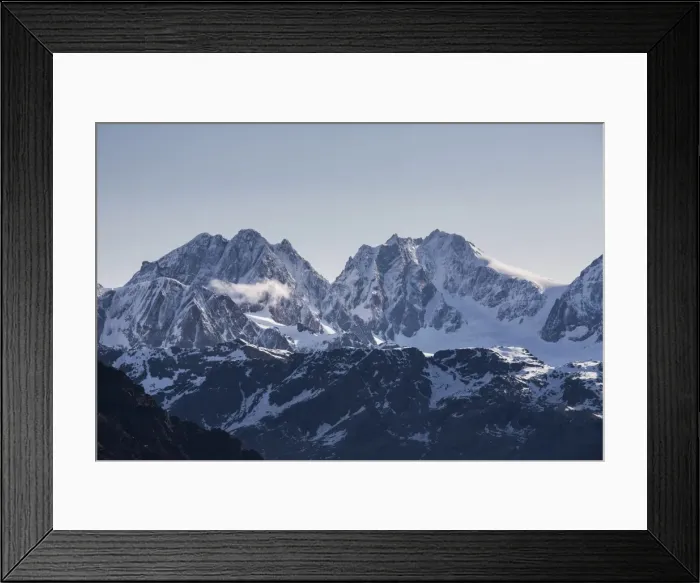 Framed Print : View of the snowy peak Bernina and peak Roseg at summer Malenco Valley Valtellina Framed Print : View of the snowy peak Bernina and peak Roseg at summer Malenco Valley Valtellina