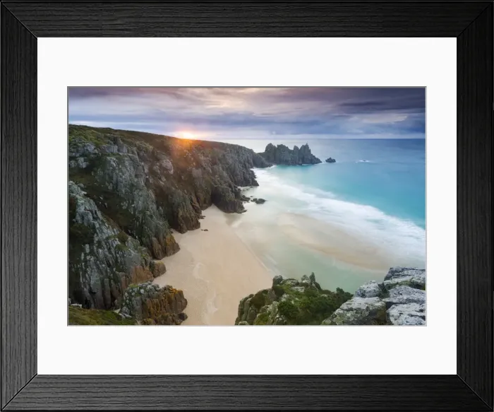 Framed Print : Sunrise over Pednvounder Beach at the Logan Rock, Cornwall, England Framed Print : Sunrise over Pednvounder Beach at the Logan Rock, Cornwall, England