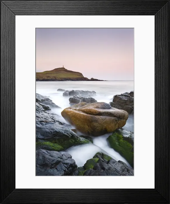 Framed Print : Huge granite boulder lodged on the shores of Porth Ledden at dawn, Cornwall, England Framed Print : Huge granite boulder lodged on the shores of Porth Ledden at dawn, Cornwall, England