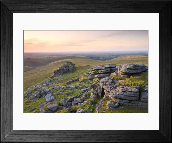 Framed Print : Granite outcrops at Black Tor on a summer evening, Dartmoor National Park, Devon, England Framed Print : Granite outcrops at Black Tor on a summer evening, Dartmoor National Park, Devon, England