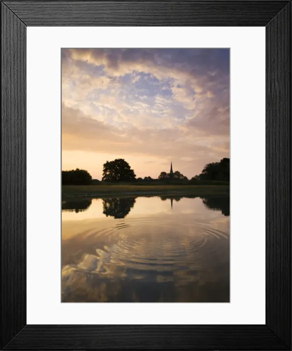 Framed Print : Salisbury Cathedral Spire and a beautiful dawn sky reflected in a rippled pond, Salisbury Framed Print : Salisbury Cathedral Spire and a beautiful dawn sky reflected in a rippled pond, Salisbury
